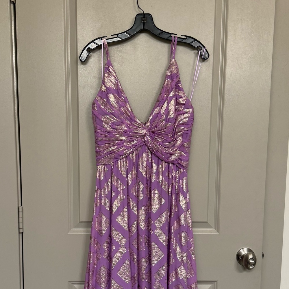 Ramy Brook Toby Metallic Jacquard Silk Blend Gown In Purple
